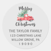 Red Truck en Tree-kerstadres Ronde Sticker (Voorkant)