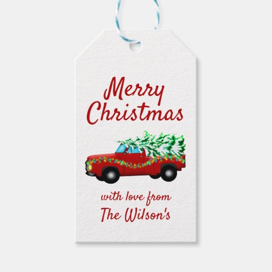 Red Truck en Tree kerstcadeau Label Cadeaulabel (Voorkant)