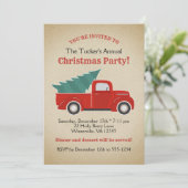 Red Truck en Tree Kerstparty Kaart (Staand voorkant)