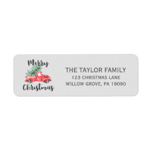 Red Truck en Tree Merry Kerstmis Etiket