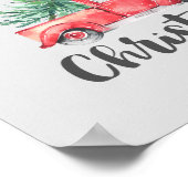 Red Truck en Tree Merry Kerstmis Poster (Hoek)