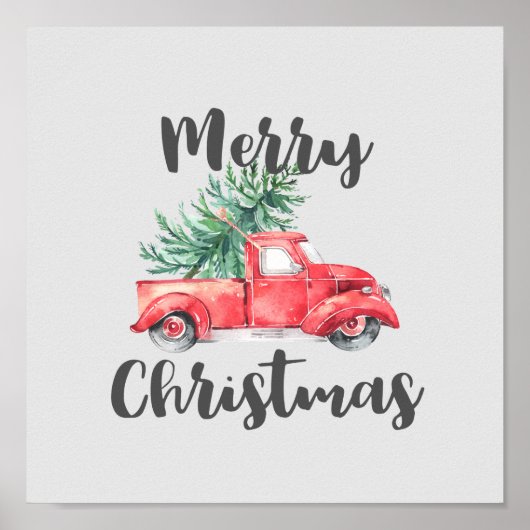 Red Truck en Tree Merry Kerstmis Poster (Voorkant)