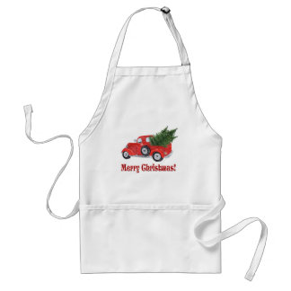Red Truck en Tree Merry Kerstmis Standaard Schort
