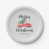 Red Truck en Tree Merry Kerstparty Papieren Bordje (Voorkant)