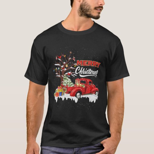 Red Truck Family Matking Kerstpyjama Tree L T-shirt (Voorkant)