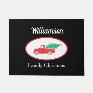  Red Truck Family Name KerstBlack Deurmat