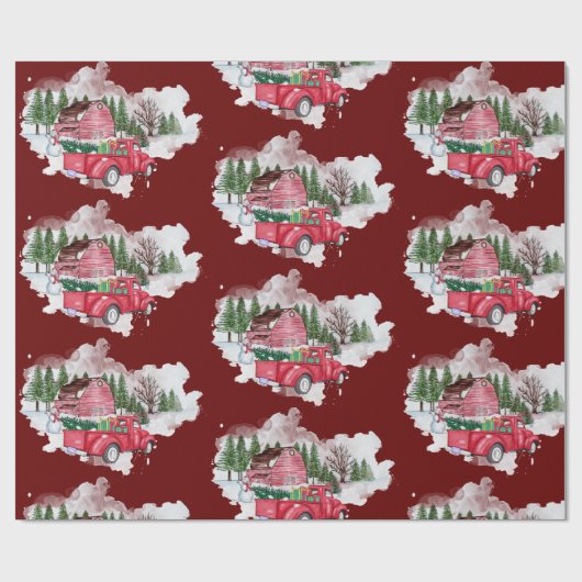 Red Truck Farmhouse kerst Cadeaupapier (Vlak)