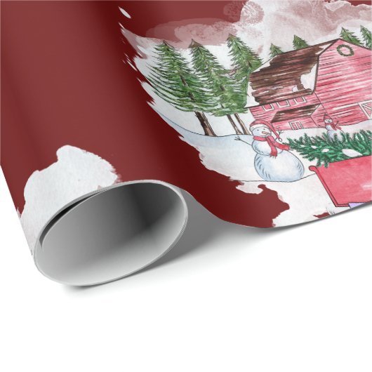 Red Truck Farmhouse kerst Cadeaupapier (Rol Hoek)