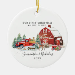 Red Truck First Christmas as Mr. en Mrs. Keramisch Ornament