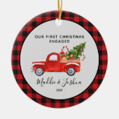 Red Truck First kerst Engaged Buffalo Pset Keramisch Ornament (Voorkant)