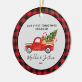 Red Truck First kerst Engaged Buffalo Pset Keramisch Ornament (Links)