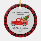 Red Truck First kerst Engaged Buffalo Pset Keramisch Ornament (Achterkant)