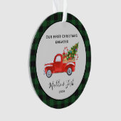 Red Truck First kerst Engaged Buffalo Pset Ornament (voorkant)