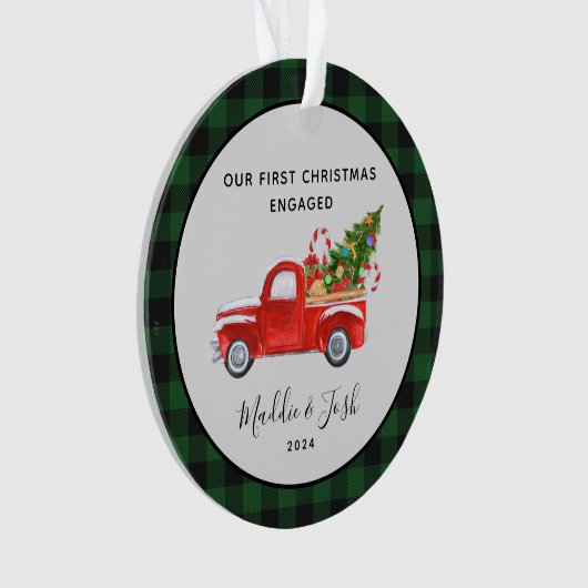 Red Truck First kerst Engaged Buffalo Pset Ornament (voorkant)