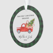 Red Truck First kerst Engaged Buffalo Pset Ornament (voorkant)