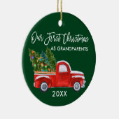 Red Truck First Kerstmis als grootouders Green Keramisch Ornament (Rechts)
