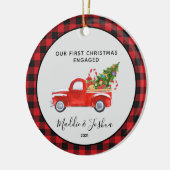 Red Truck First Kerstmis Engaged Photo Pset Keramisch Ornament (Links)