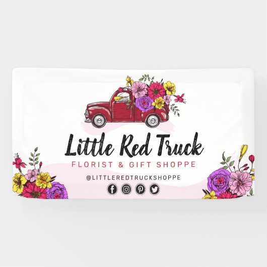 Red  Truck & Flower Floral Craft Trade Show Spandoek (Horizontaal)