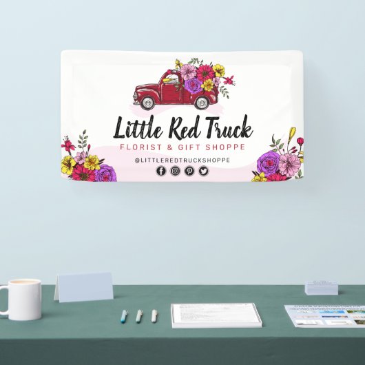 Red  Truck & Flower Floral Craft Trade Show Spandoek (Beurs)