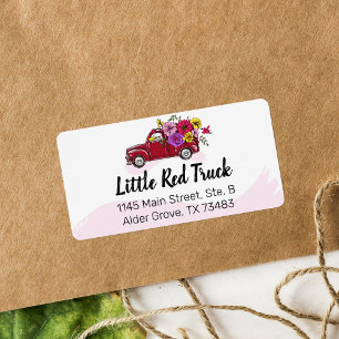 Red  Truck & Flowers Cute Country Address Etiket