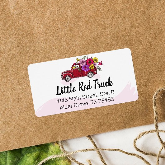 Red  Truck & Flowers Cute Country Address Etiket