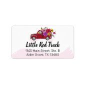 Red  Truck & Flowers Cute Country Address Etiket (Voorkant)