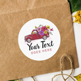 Red  Truck & Flowers Cute Country Floral Ronde Sticker