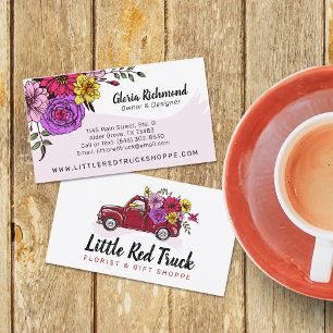 Red  Truck & Flowers Cute Country Floral Visitekaartje