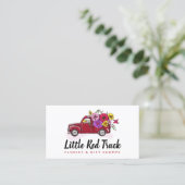 Red  Truck & Flowers Cute Country Floral Visitekaartje (Staand voorkant)
