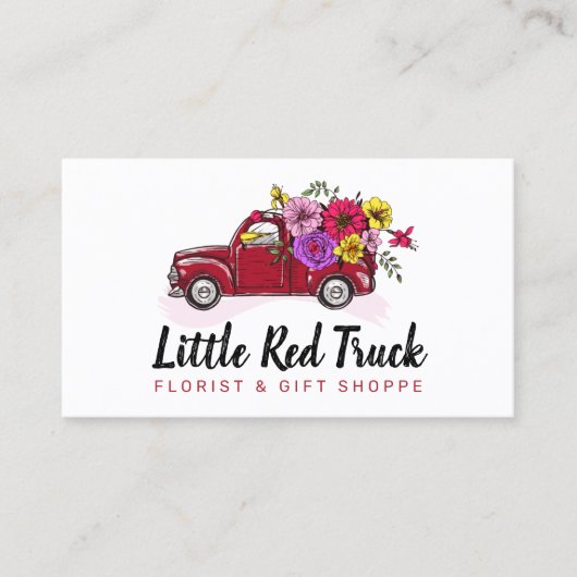 Red Truck & Flowers Cute Country Floral Visitekaartje (Voorkant)