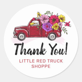 Red  Truck & Flowers Cute Country Hartelijk dank Ronde Sticker