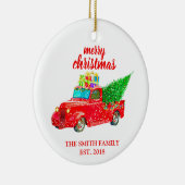  Red Truck gevestigde familieversiering Keramisch Ornament (Rechts)