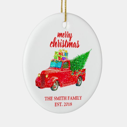  Red Truck gevestigde familieversiering Keramisch Ornament (Rechts)