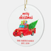  Red Truck gevestigde familieversiering Keramisch Ornament (Links)