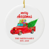  Red Truck gevestigde familieversiering Keramisch Ornament (Achterkant)