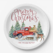  Red Truck | Gezinskerstmis op maat Papieren Bordje (Voorkant)
