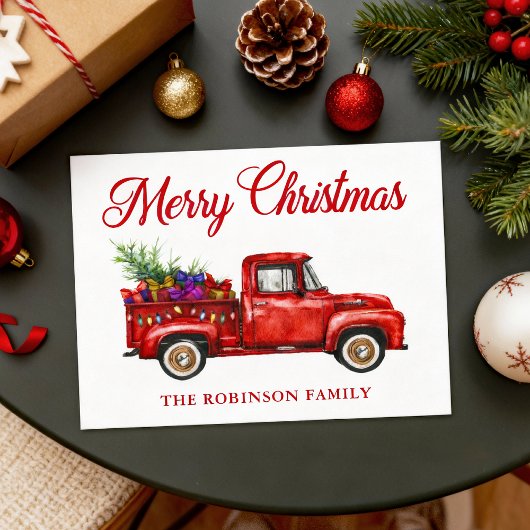 Red Truck Gifts Tree kerstfamilie Briefkaart