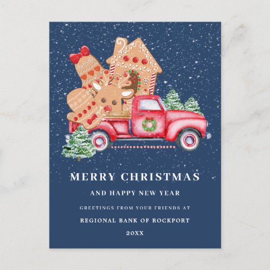 Red Truck Gingerbrood Cookie Corporate Kerstmis Briefkaart (Voorkant)