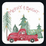 Red Truck Gnome Home Tree Boerderij Kerstadres Vierkante Sticker<br><div class="desc">"Rode Vrachtwagen Gnome Home Tree Boerderij Kerstmis Adres Vierkante Sticker." Envelope Seal en retour adres sticker voegt schoonheid toe aan uw kerst Kaart enveloppen. Handbeschilderde waterverf afbeeldingen van een retro rode truck met een kerstboom in de rug tussen een bos van kerstbomen met goudsterren en een kabouter zwaaien. Creëer door...</div>