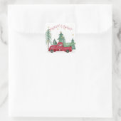 Red Truck Gnome Home Tree Boerderij Kerstadres Vierkante Sticker (Tas)