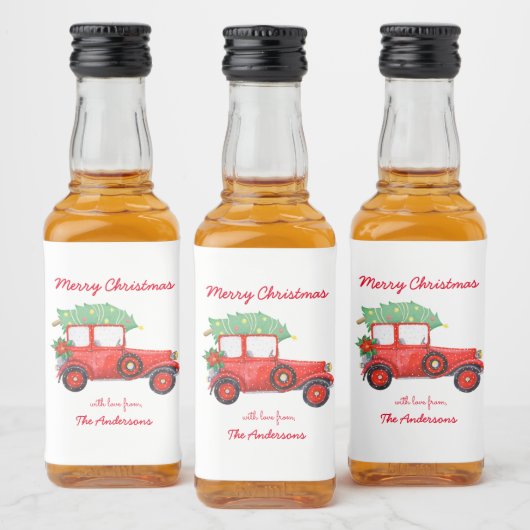 Red Truck Green Tree Holiday Likeurfles Etiket (Flessen)
