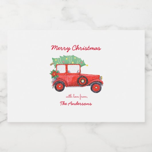 Red Truck Green Tree Holiday Likeurfles Etiket (Enkel label)