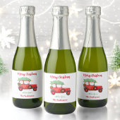 Red Truck Green Tree Holiday Sparkling Wijnetiket