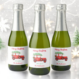 Red Truck Green Tree Holiday Sparkling Wijnetiket