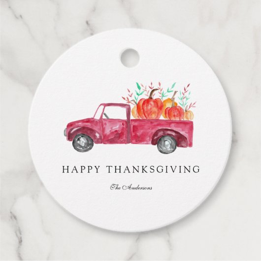 Red Truck Happy Thanksgiving Herfst Pumpkin Harves Bedankjes Labels (Voorkant)