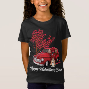 Red Truck Happy Valentines Day Basset Hond T-shirt