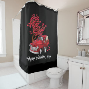 Red Truck Happy Valentines Day Chihuahua dog Douchegordijn