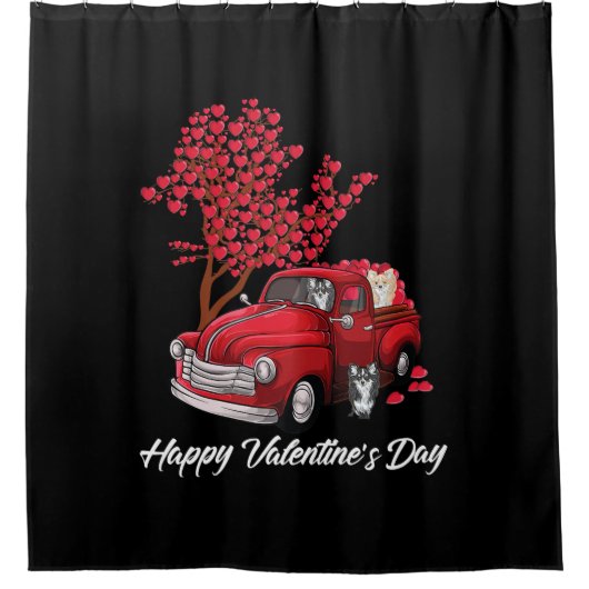 Red Truck Happy Valentines Day Chihuahua dog Douchegordijn (Voorkant)