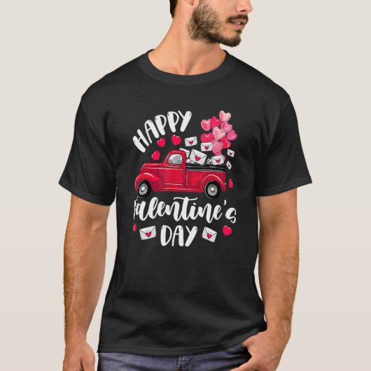 Red Truck Happy Valentines Day Letters Postal Work T-shirt (Voorkant)