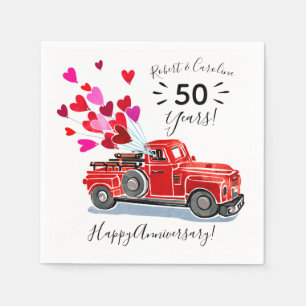  Red Truck Hearts Jubileum Namen toevoegen Servet